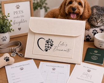 Personalised Pet Document Folder | Dog and Cat Health Record Holder | Pet Vaccination & Insurance Folder | A4 Pet Records Keepsake