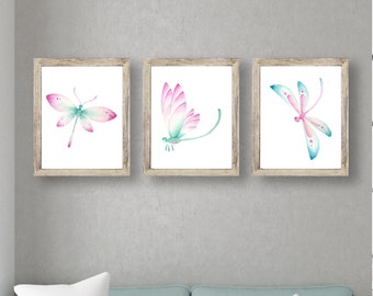 Dragonfly Wall Art , Watercolour Dragonfly Wall Art , Dragonfly set of Prints , Room Decor , Home Office , Decor - Home Decor