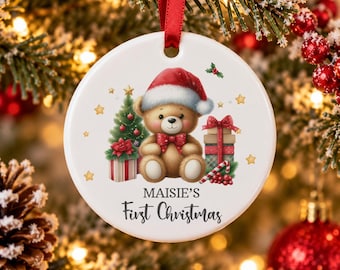 Personalised Baby's First Christmas 2026 Ceramic Decoration, Baby First Christmas Bauble, New Baby Keepsake Gift