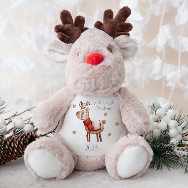 Babies 1st Christmas Gift, Christmas Teddy, Christmas Eve Gift, Personalised Baby Gift, Reindeer Soft Toy, First Christmas Baby Gift