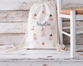 Personalised Ballet Drawstring Bag, Ballet Bag, Ballerina Gift, Dance Gift, Kids Dance Bag, Ballerina Bag