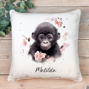 Personalised Monkey Chimpanzee Cushion Gift , Printed Name Design , Chimp Cushion Throw Pillow For Girls Boys Nursery Bedroom Christmas Gift