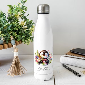 Personalised Penguin Water Bottle, Penguin Gift, Personalised Name, Drinks Flask Bottle, Bowling Pin, Flask, Christmas