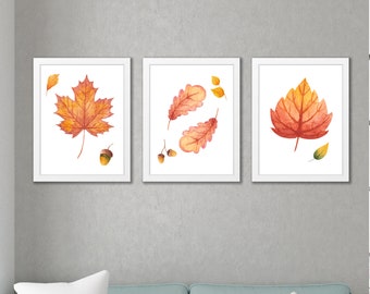 Botanical Print , Autumn Leaves Wall Art , Leaf Print , Botanical Art , Autumn Leaf Art , Room Decor - Home Office - Home Decor