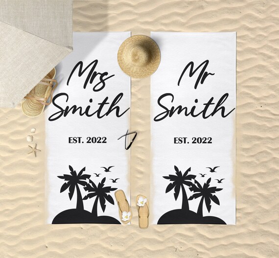 Juego de 2 toallas de playa personalizadas Mr. and Mrs. – Idea de regalo  para parejas – Idea de regalo para recién casados – Regalo de boda bordado