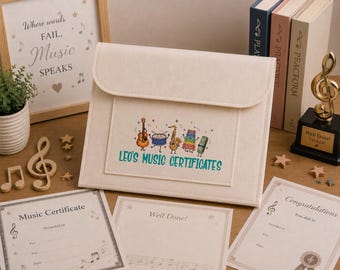 Personalised Music Certificate Folder | Children's Music Keepsake | Piano, Singing & Instrument Certificates | A4 Music Achievement Folder