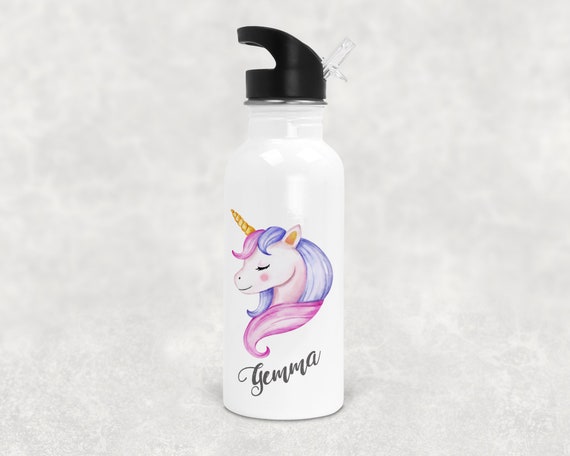 Botella de agua de unicornio personalizada, botella de agua escolar, botella  de gimnasio, regalo para niños, regalo de unicornio, botella escolar para  niña, -  México