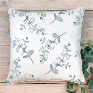 Cojín de hojas de eucalipto, cojín botánico, cojín de eucalipto, cojín de follaje, decoración de habitaciones, decoración del hogar