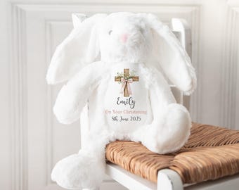 Personalised Christening Baptism Soft Bunny Rabbit Toy, New Baby Present, Christening Birthday Christmas Gift, Personalised Christening Gift