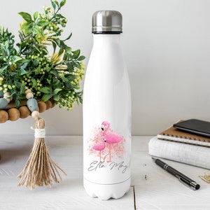 Personalised Flamingo Water Bottle, Flamingo Gift, Stocking Filler, Personalised Name, Drinks Flask Bottle, Bowling Pin, Flask, Christmas
