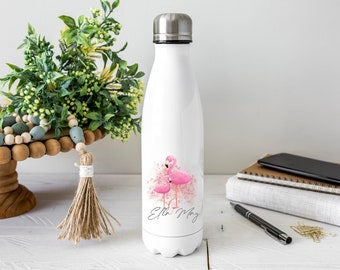 Personalised Flamingo Water Bottle, Flamingo Gift, Stocking Filler, Personalised Name, Drinks Flask Bottle, Bowling Pin, Flask, Christmas