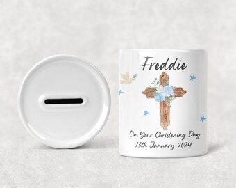 Personalised Christening Baptism Ceramic Money Box, New Baby Present, Christening Birthday Christmas Gift, Personalised Christening Gift