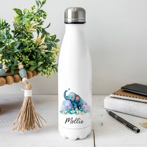 Personalised Elephant Water Bottle, Elephant Gift, Personalised Name, Drinks Flask Bottle, Bowling Pin, Flask, Christmas, Birthday Gift