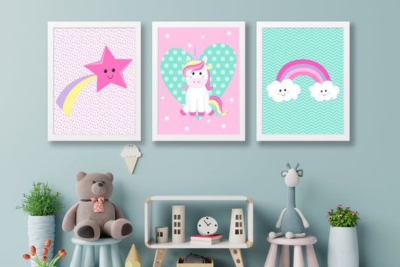 Set of Personalised Unicorn Prints , Girls Wall Art , Unicorn Room