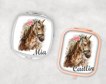 Miroir cheval compact personnalisé, miroir de sac à main, cadeau pour elle, anniversaire, fête des mères, miroir à main, Noël, remplissage de bas