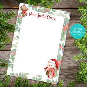 Carta a Papá Noel IMPRIMIBLE, Carta a Papá Noel, Carta a Papá Noel, Lista de deseos navideños, Carta para niños, Descargar imprimible,