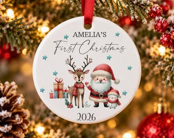 Personalised Baby's First Christmas 2026 Ceramic Decoration, Baby First Christmas Bauble, New Baby Keepsake Gift