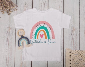 Personalised Kids Rainbow T-shirt, Birthday Keepsake T-shirt, Children's Birthday Gift, Children's Name T-shirt, Girls T-shirt