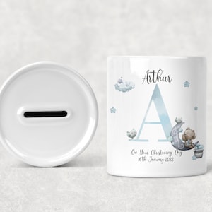 Personalised Christening Baptism Ceramic Money Box, New Baby Present, Christening Birthday Christmas Gift, Personalised Christening Gift
