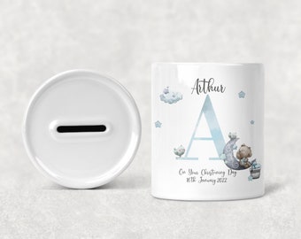 Personalised Christening Baptism Ceramic Money Box, New Baby Present, Christening Birthday Christmas Gift, Personalised Christening Gift