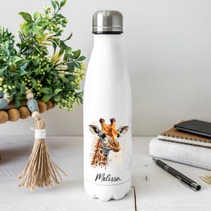 Personalised Giraffe Water Bottle, Giraffe Gift, Personalised Name, Drinks Flask Bottle, Bowling Pin, Flask, Christmas Teacher Gift