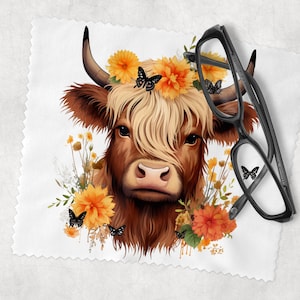 Glasses Lens Cleaning cloth, Watercolour Highland Cow, Soft Cloth for Glasses Spectacles, Lens cleaner, Gift