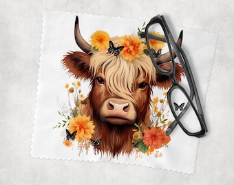 Glasses Lens Cleaning cloth, Watercolour Highland Cow, Soft Cloth for Glasses Spectacles, Lens cleaner, Gift