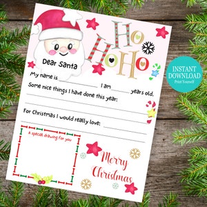 Carta a Papá Noel IMPRIMIBLE, Carta a Papá Noel, Carta a Papá Noel, Lista de deseos navideños, Carta para niños, Descargar imprimible,