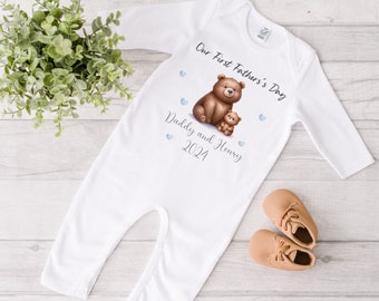Personalised Our 1st Father's Day Baby Sleepsuit Bodysuit Vest Bib, Baby Fathers Day Outfit, Baby First Father's Day Romper Bib