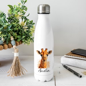 Personalised Giraffe Water Bottle, Giraffe Gift, Personalised Name, Drinks Flask Bottle, Bowling Pin, Flask, Christmas