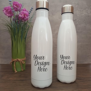 Two 17oz Water Bottles Mockup Two Stainless Steel Bowling Bottles Drink Bottle Mock-up Refillable Water Bottles Insulated Bottle SVG Mock up
