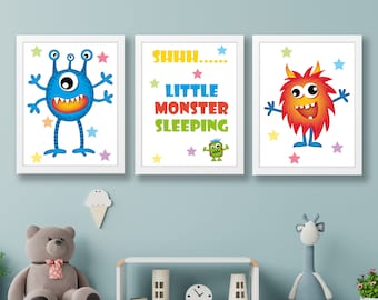 Monster Prints Set of 3 , Monsters Wall Art , Monster Print , Nursery Prints , Kids Bedroom Prints ,Art Print - Nursery Decor