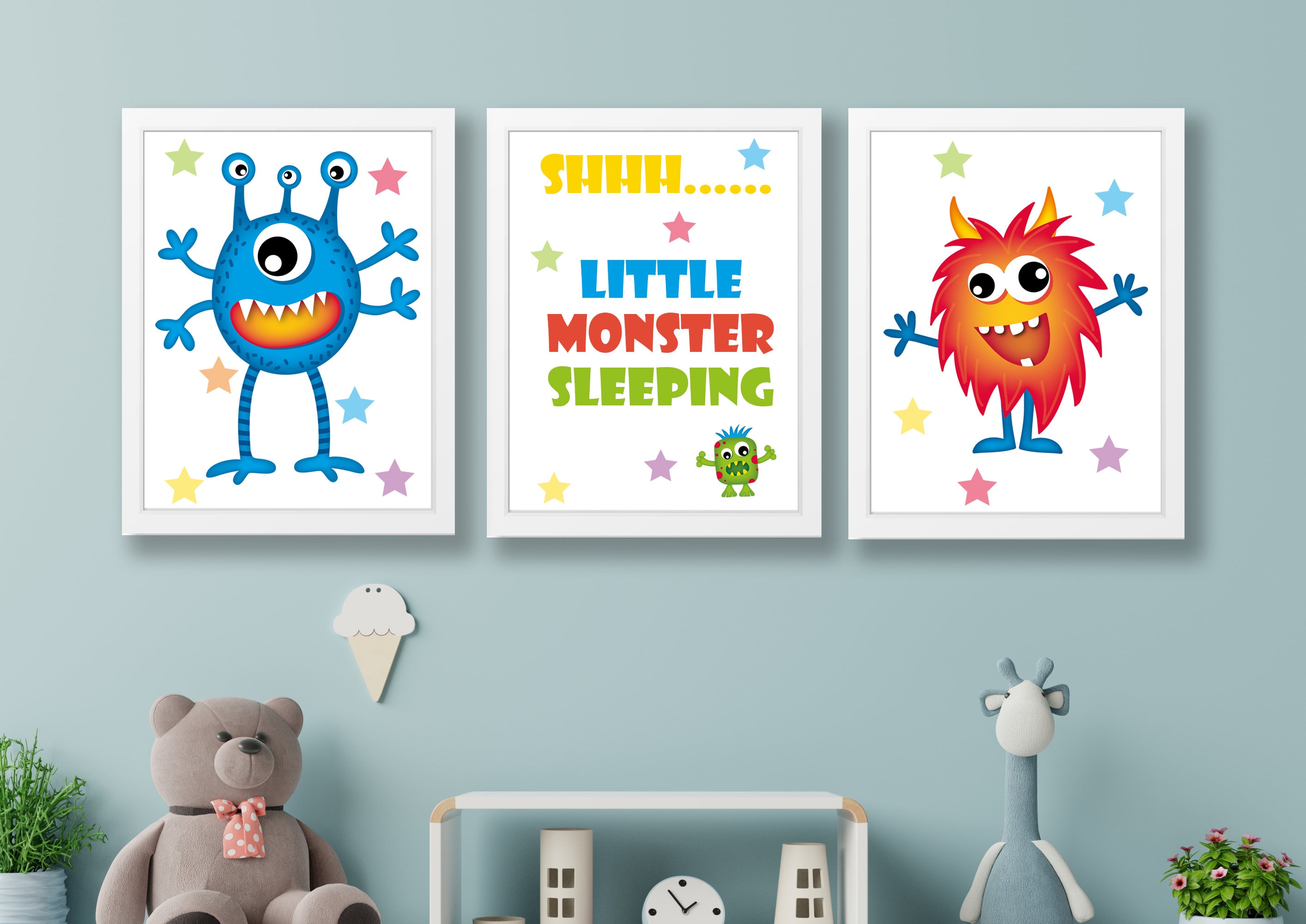 Monster Prints Set of 3 Monsters Wall Art Monster Print Etsy UK