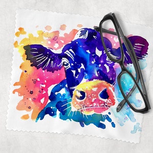 Glasses Lens Cleaning cloth, Watercolour Cow, Soft Cloth for Glasses Spectacles, Lens cleaner, Gift