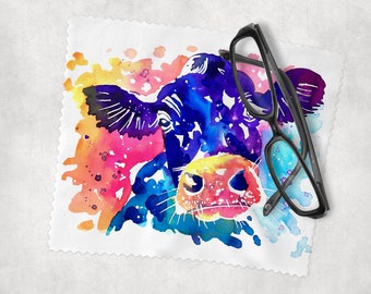 Glasses Lens Cleaning cloth, Watercolour Cow, Soft Cloth for Glasses Spectacles, Lens cleaner, Gift