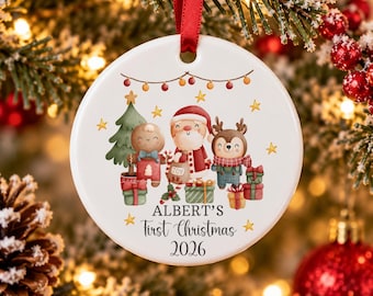 Personalised Baby's First Christmas 2026 Ceramic Decoration, Baby First Christmas Bauble, New Baby Keepsake Gift