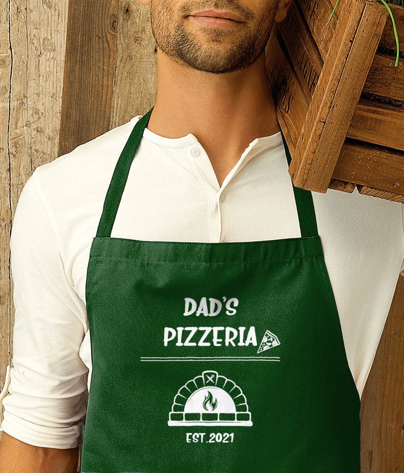 Personalised Pizza Apron Gift, Custom Christmas Gift Cooking Baking Cuisine, Dad, Pizza Oven Gifts, Him, Husband Mens Father's Day Gift Green