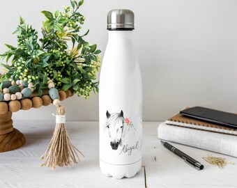Personalised Horse Water Bottle, Horsey Gift, Horse Riding Gift, Personalised Name, Drinks Flask Bottle, Bowling Pin, Flask, Christmas