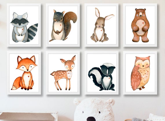 Set of Nursery Prints , Nursery Wall Picture , New Baby Print , Woodland Animals Print , Instant Download , Printable - Home Decor
