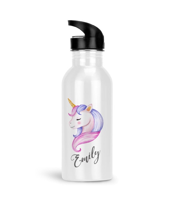 Bottiglia d'acqua personalizzata per unicorno , Borraccia per acqua in  metallo di alluminio con cannuccia , Regalo unicorno , Nome personalizzato  , Bottiglia per bevande -  Italia