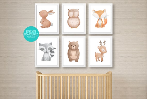 Watercolour Woodland Animals Print , Set of Nursery Prints , Nursery Wall Picture , New Baby Print , Instant Download