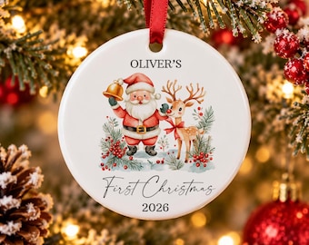 Personalised Baby's First Christmas 2026 Ceramic Decoration, Baby First Christmas Bauble, New Baby Keepsake Gift