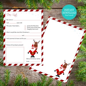 Carta a Papá Noel IMPRIMIBLE, Carta a Papá Noel, Carta a Papá Noel, Lista de deseos navideños, Carta para niños, Descargar imprimible,
