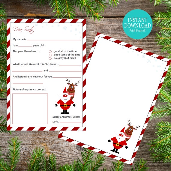 Letter to Santa PRINTABLE, Letter to Santa Clause, Letter to
