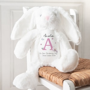 Personalised Christening Baptism Soft Bunny Rabbit Toy, New Baby Present, Christening Birthday Christmas Gift, Personalised Christening Gift