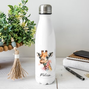 Personalised Giraffe Water Bottle, Giraffe Gift, Personalised Name, Drinks Flask Bottle, Bowling Pin, Flask, Christmas Teacher Gift