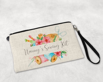 Personalised Sewing Kit Bag, Gift For Nan Nanny Grandma Auntie Mum Sister Friend, Linen Sewing Pouch, Love to Sew, Named Sewing Gift,