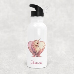 Personalised Unicorn Water Bottle , Aluminium Metal Water Drinking Bottle With Straw , Unicorn Gift , Back to School ,  Drinks Bottle