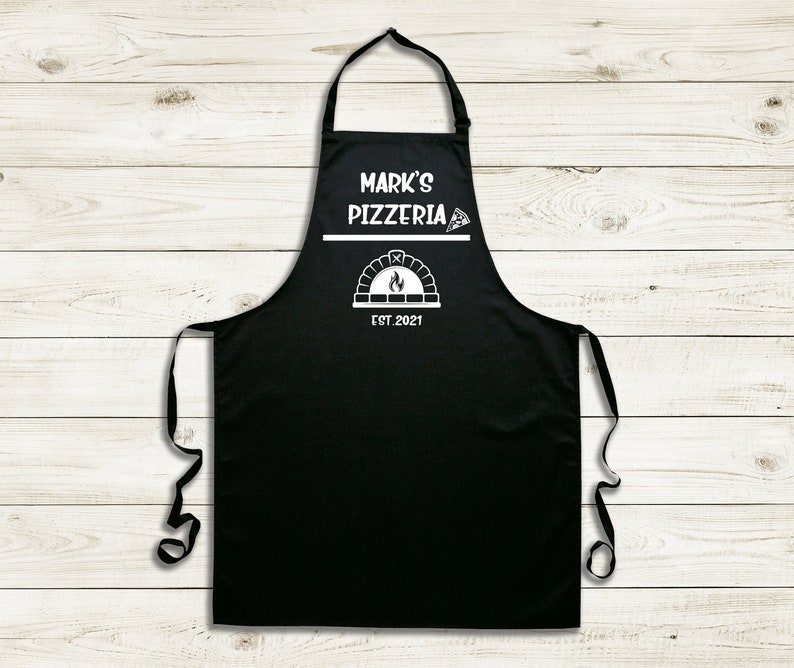 Personalised Pizza Apron Gift, Custom Christmas Gift Cooking Baking Cuisine, Dad, Pizza Oven Gifts, Him, Husband Mens Father's Day Gift Black