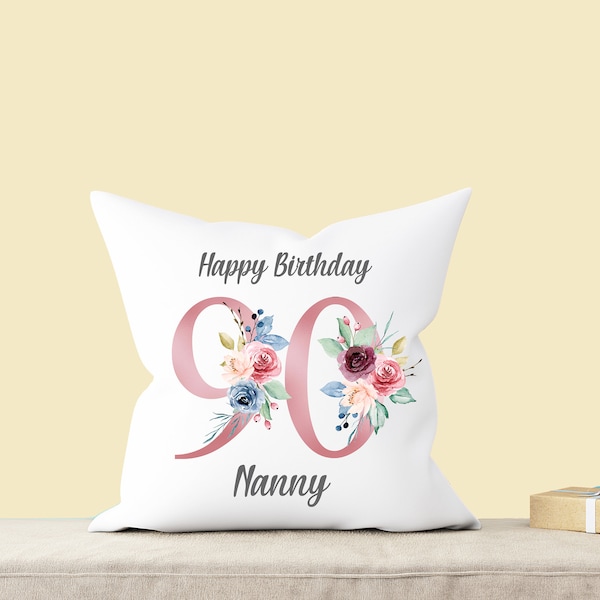 Personalised Age Name Cushion , 18th 21st 30th 40th 50th 60th 70th 80th 90th 100th , Girls Mum Nanny Nana Grandma Nanna Nannie birthday gift